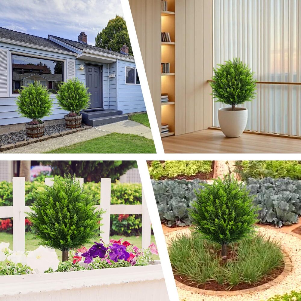 9214 26.5" Artificial Cedar Topiary Ball Trees, Set of 2 UV Resistant - Picture 7 of 7